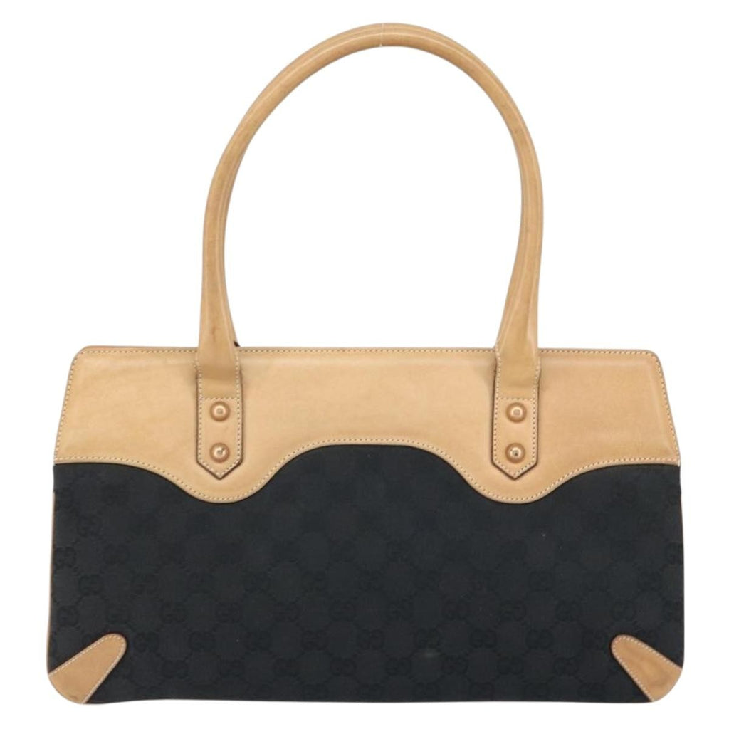 Gucci Horsebit Bracket Tote Gg Canvas Black Canvas Tote Bag Bag (Pre-Owned)