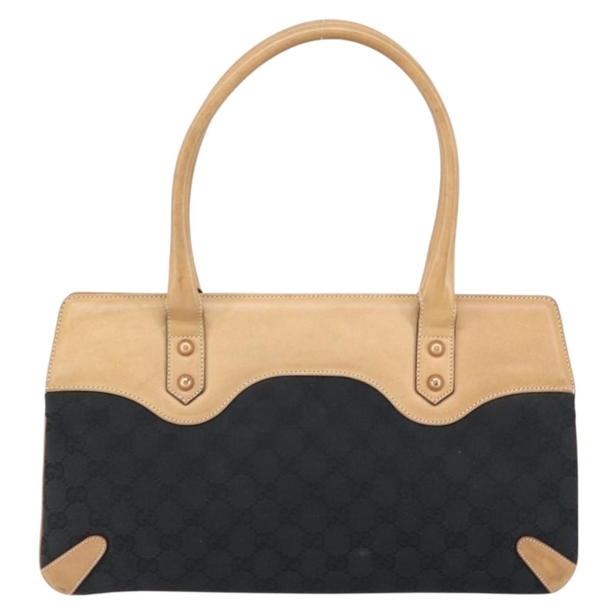 Gucci Horsebit Bracket Tote Gg Canvas Black Canvas Tote Bag Bag (Pre-Owned)