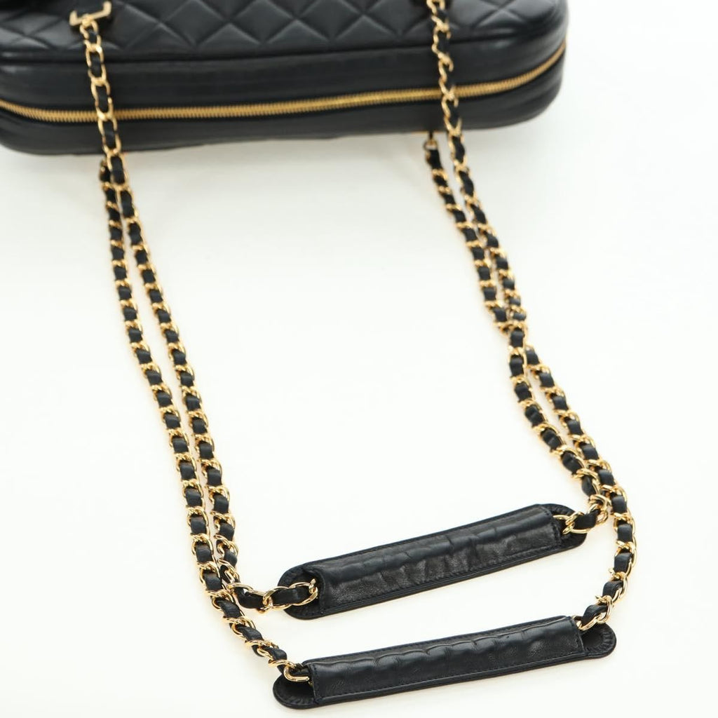 Chanel Vintage Zip Chain Shoulder Bag Quilted Lambskin Black Leather Shoulder Bag Bag