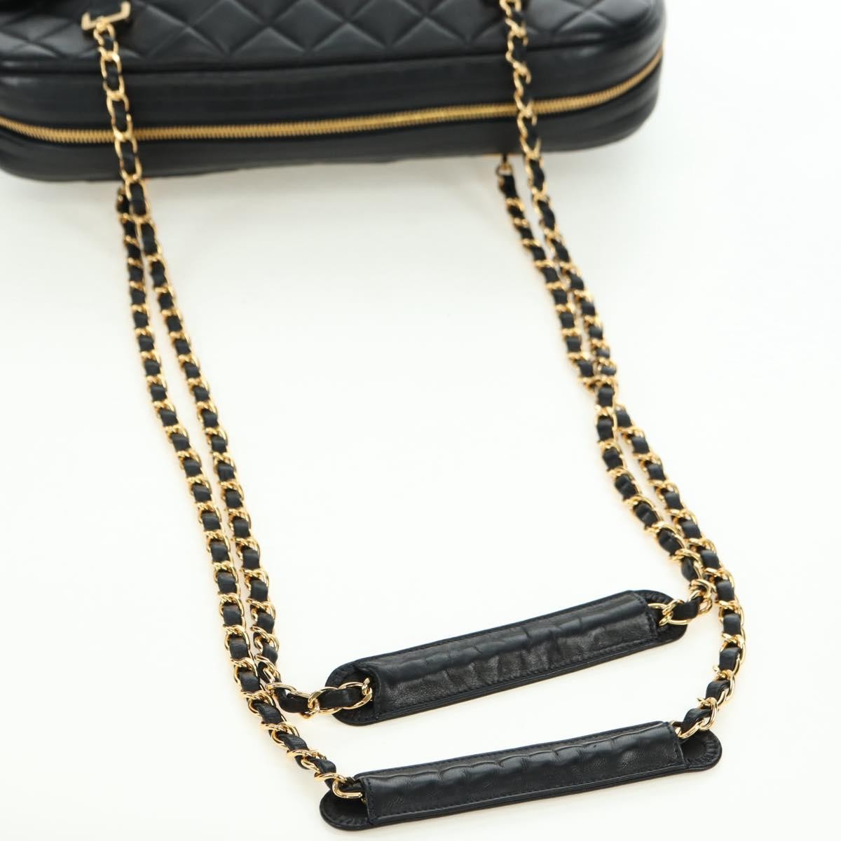 Chanel Vintage Zip Chain Shoulder Bag Quilted Lambskin Black Leather Shoulder Bag Bag