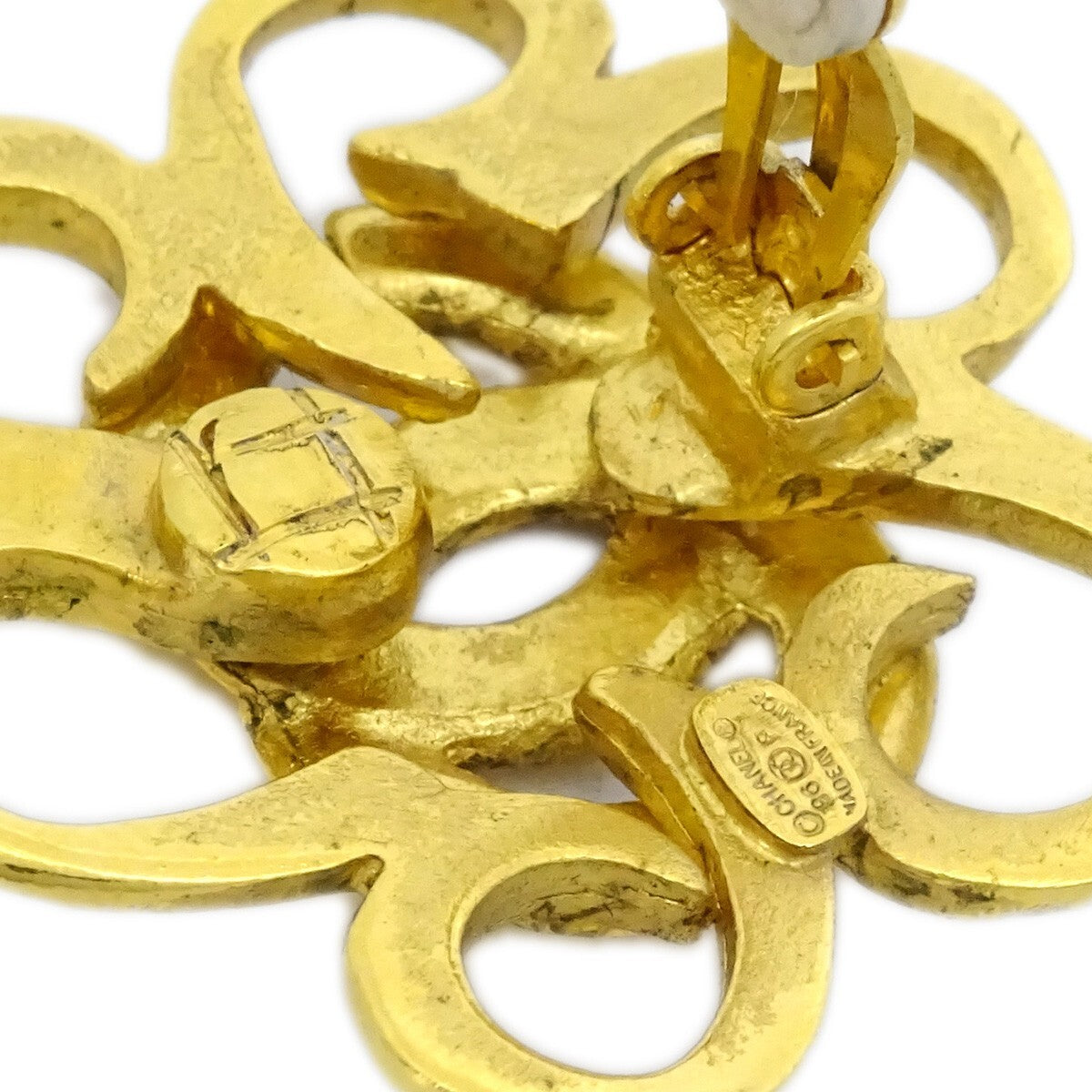 Chanel Vintage Cc Flower Clip-On Earrings Metal Gold Gold_Plated Earrings Jewelry