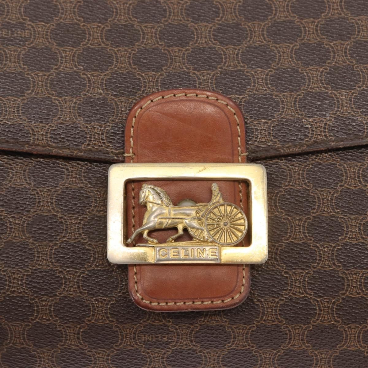 Celine Vintage Horse Carriage Macadam Shoulder Bag Canvas Brown Pvc Shoulder Bag Bag