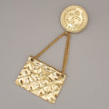 Chanel Vintage Medallion Flap Bag Brooch Metal Gold Gold_Plated Brooch Jewelry
