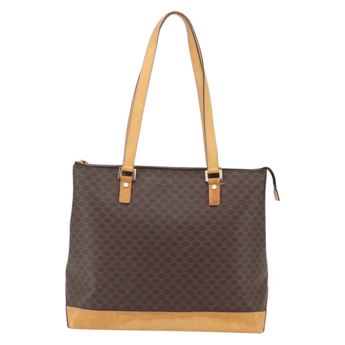 Celine Vintage Macadam Tote Bag Canvas And Leather Brown Canvas Tote Bag Bag