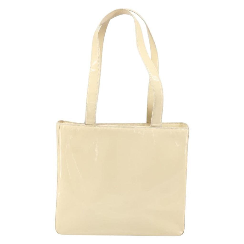 Chanel Vintage Embossed Logo Shoulder Bag Patent Beige Patent_Leather Tote Bag Bag