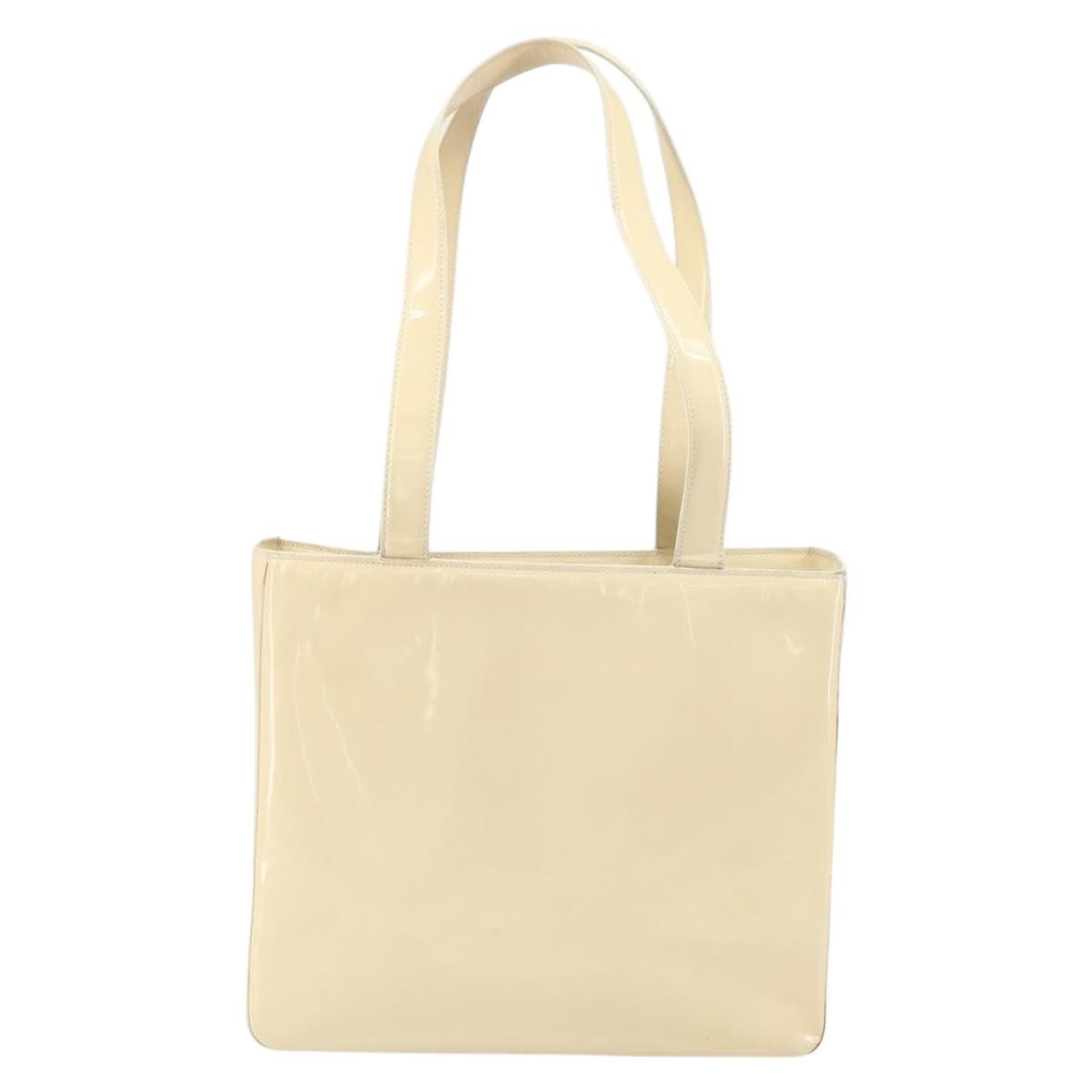 Chanel Vintage Embossed Logo Shoulder Bag Patent Beige Patent_Leather Tote Bag Bag
