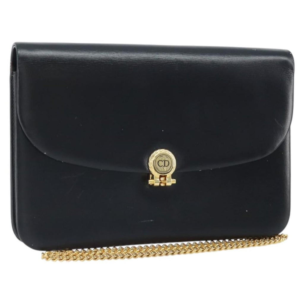 Christian Dior Vintage Cd Chain Flap Shoulder Bag Leather Black Leather Shoulder Bag Bag (Pre-Owned)