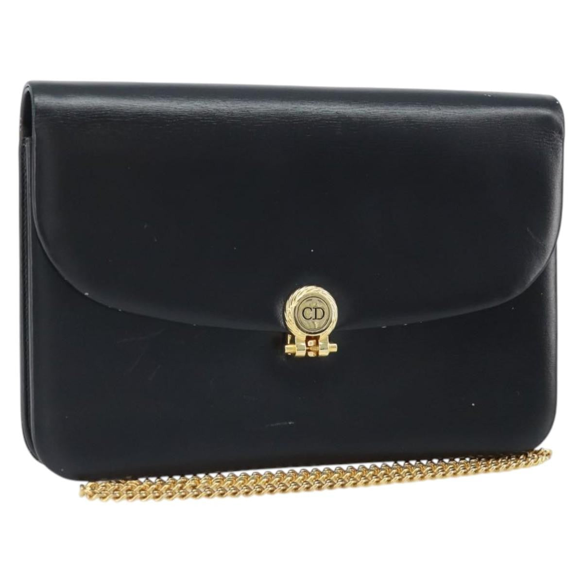 Christian Dior Vintage Cd Chain Flap Shoulder Bag Leather Black Leather Shoulder Bag Bag (Pre-Owned)