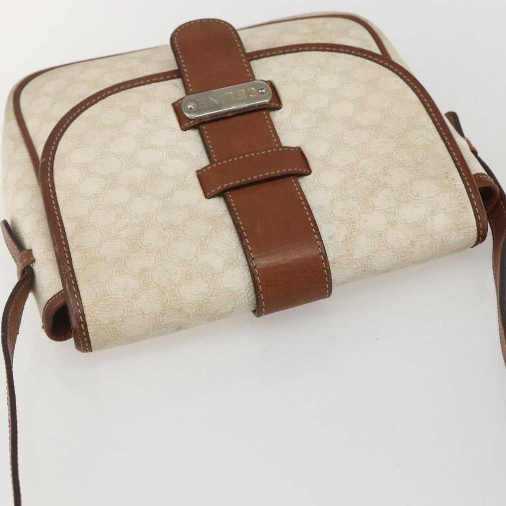 Celine Vintage Macadam Shoulder Bag Canvas And Leather White Canvas Shoulder Bag Bag