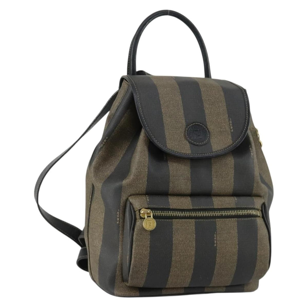 Fendi Pequin Front Pocket Backpack Coated Canvas Brown Pvc Backpack Bag