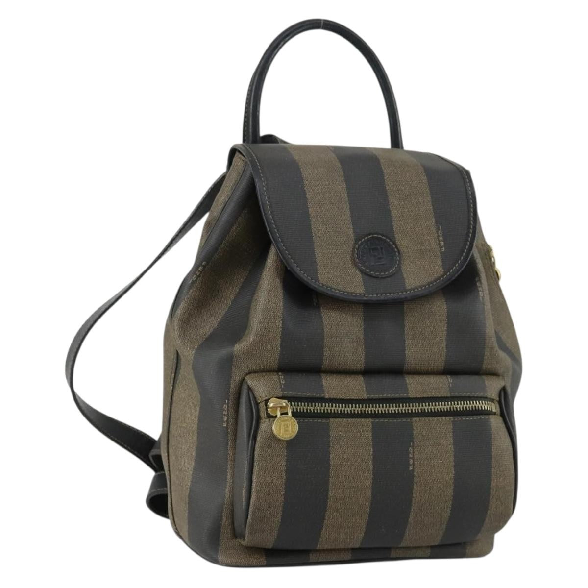 Fendi Pequin Front Pocket Backpack Coated Canvas Brown Pvc Backpack Bag