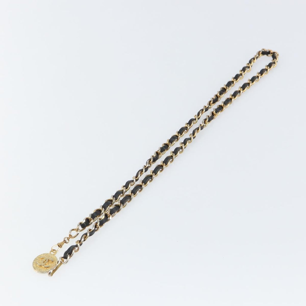 Chanel Vintage Logo Chain Belt Metal And Leather Black Metal Belts Accessory