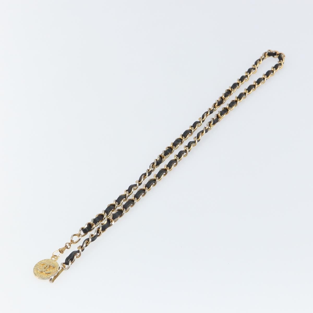 Chanel Vintage Logo Chain Belt Metal And Leather Black Metal Belts Accessory