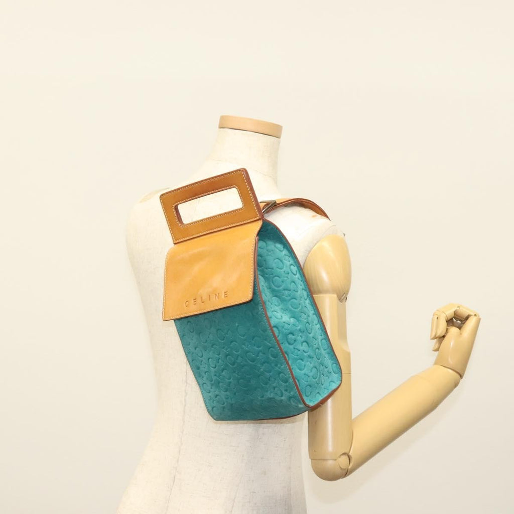 Celine Macadam Shoulder Bag Canvas Turquoise Suede Bag