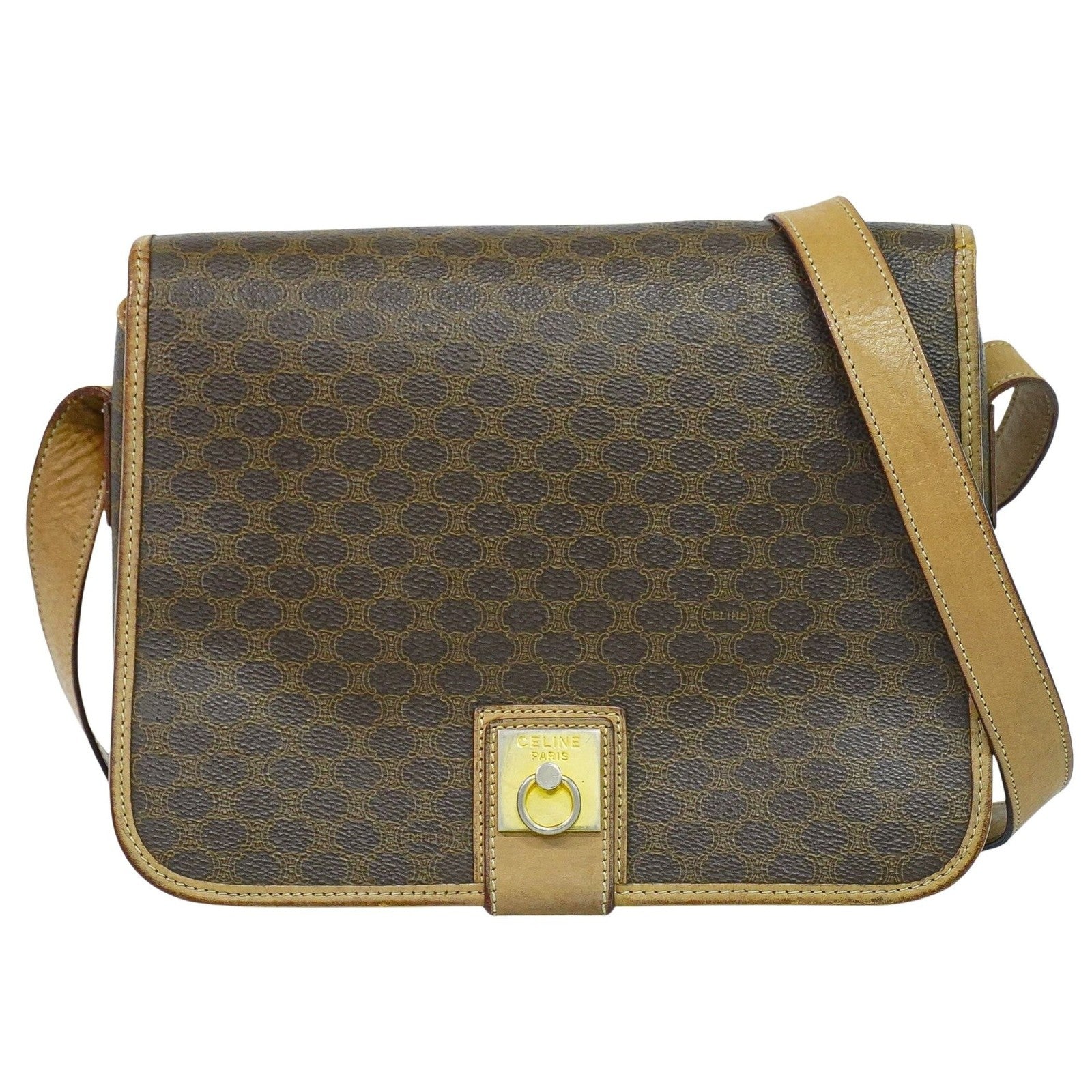Celine Vintage Macadam Shoulder Bag Canvas And Leather Brown Canvas Shoulder Bag Bag