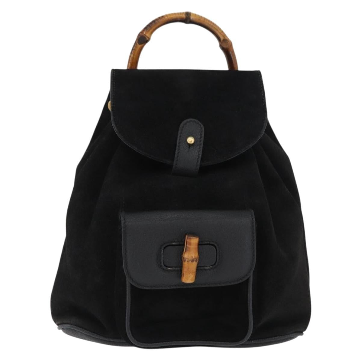 Gucci Gucci Bamboo Backpack Daim Black Suede Backpack Bag (Pre-Owned)