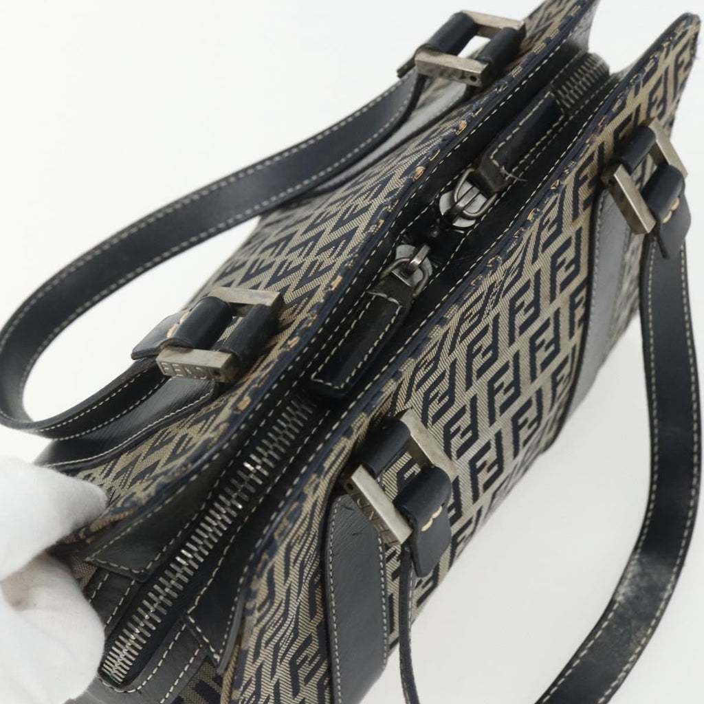 Fendi Vintage Satchel Zucchino Canvas Navy Canvas Handbag