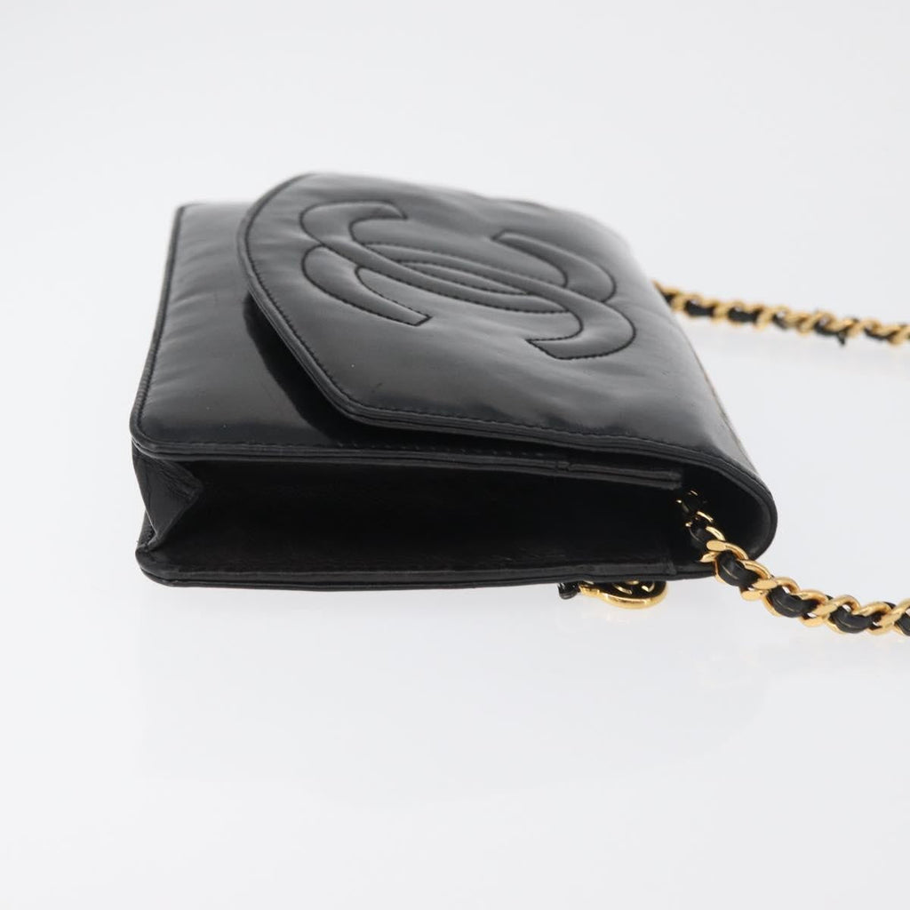 Chanel Vintage Cc Wallet On Chain Patent Black Patent_Leather Shoulder Bag Bag