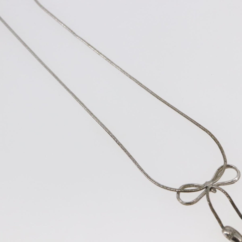 Christian Dior Bow Cd Pendant Necklace Metal With Crystal Silver Metal Jewelry (Pre-Owned)