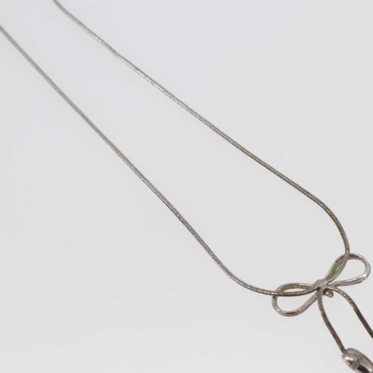Christian Dior Bow Cd Pendant Necklace Metal With Crystal Silver Metal Jewelry (Pre-Owned)