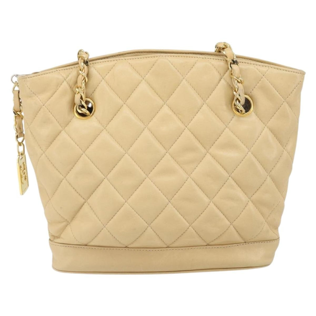 Chanel Vintage Cc Chain Shopper Quilted Leather Beige Leather Shoulder Bag Bag