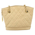 Chanel Vintage Cc Chain Shopper Quilted Leather Beige Leather Shoulder Bag Bag
