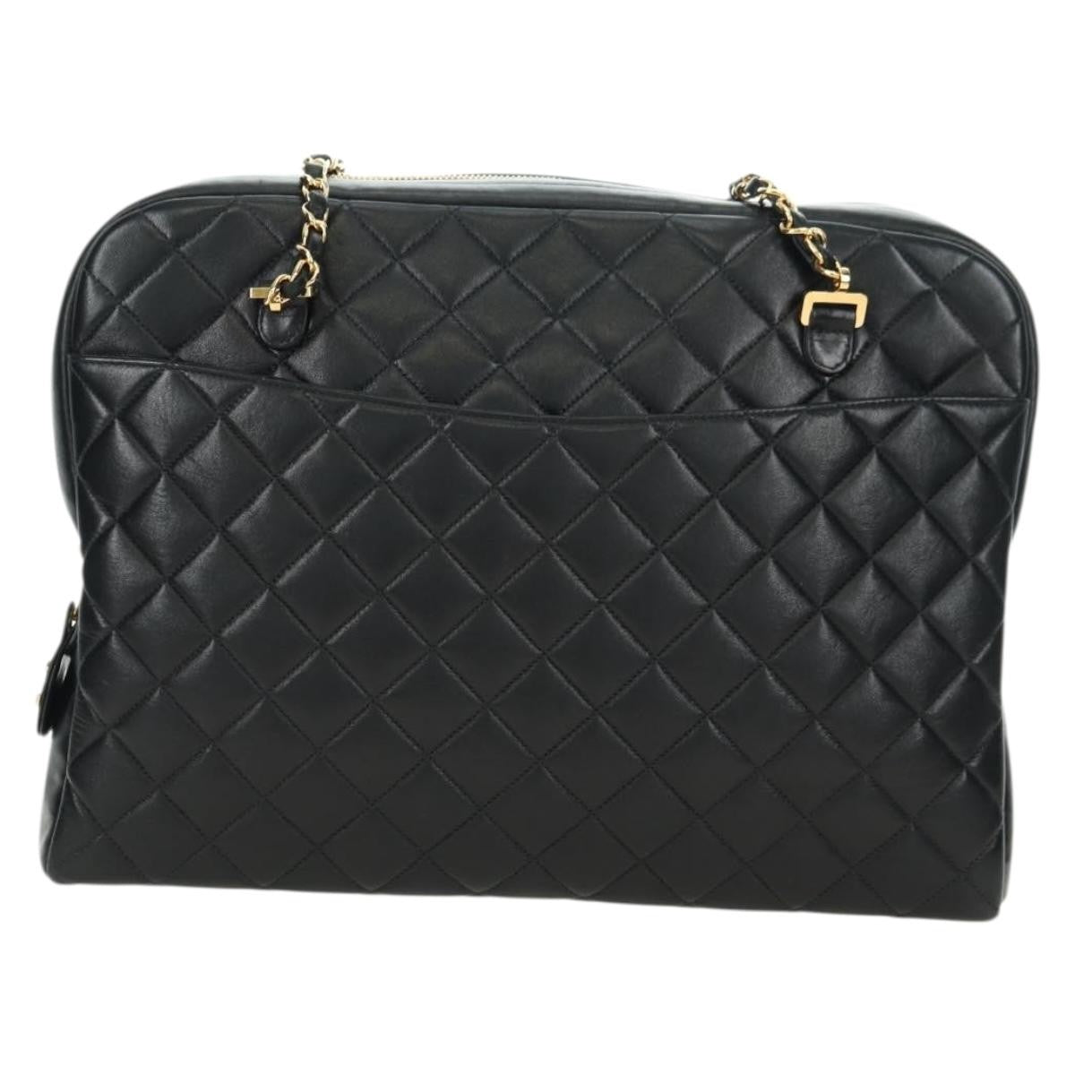Chanel Vintage Zip Chain Shoulder Bag Quilted Lambskin Black Leather Shoulder Bag Bag