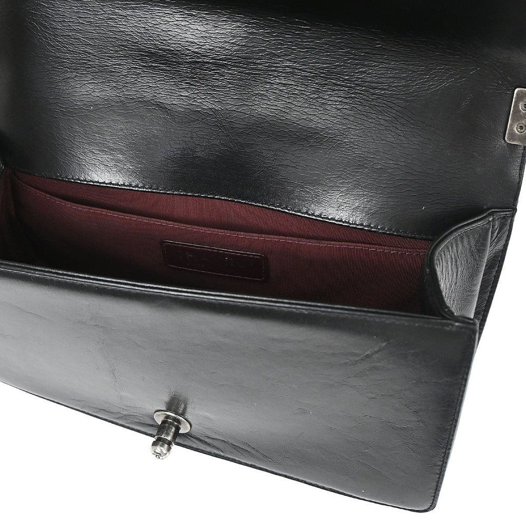 Chanel Boy Flap Bag Quilted Glazed Calfskin Black Leather Handbag