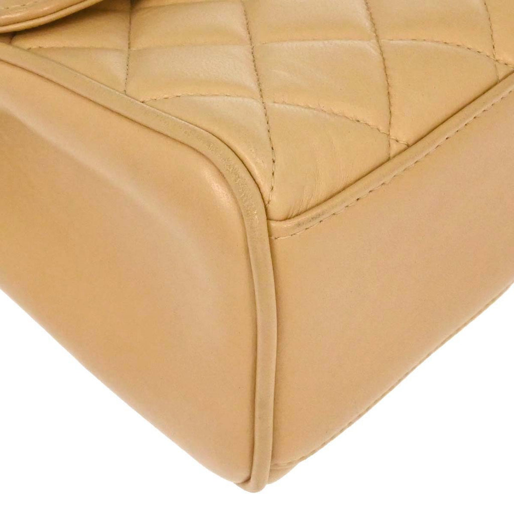 Chanel Vintage Top Handle Flap Bag Quilted Lambskin Beige Leather Handbag
