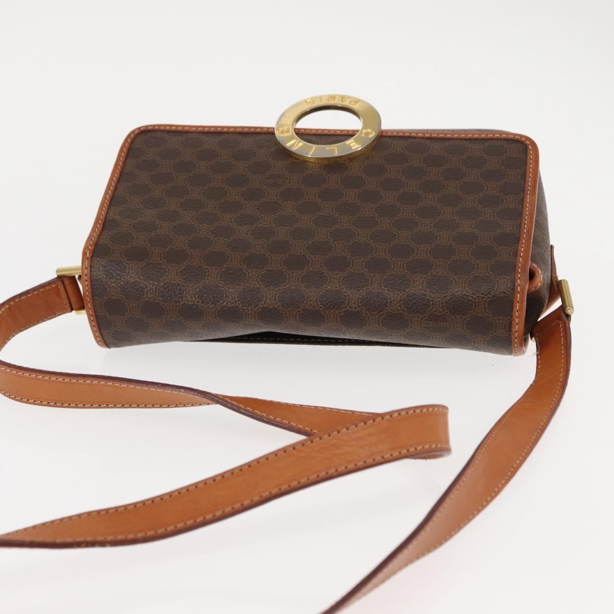 Celine Vintage Macadam Circle Logo Shoulder Bag Canvas And Leather Brown Canvas Bag