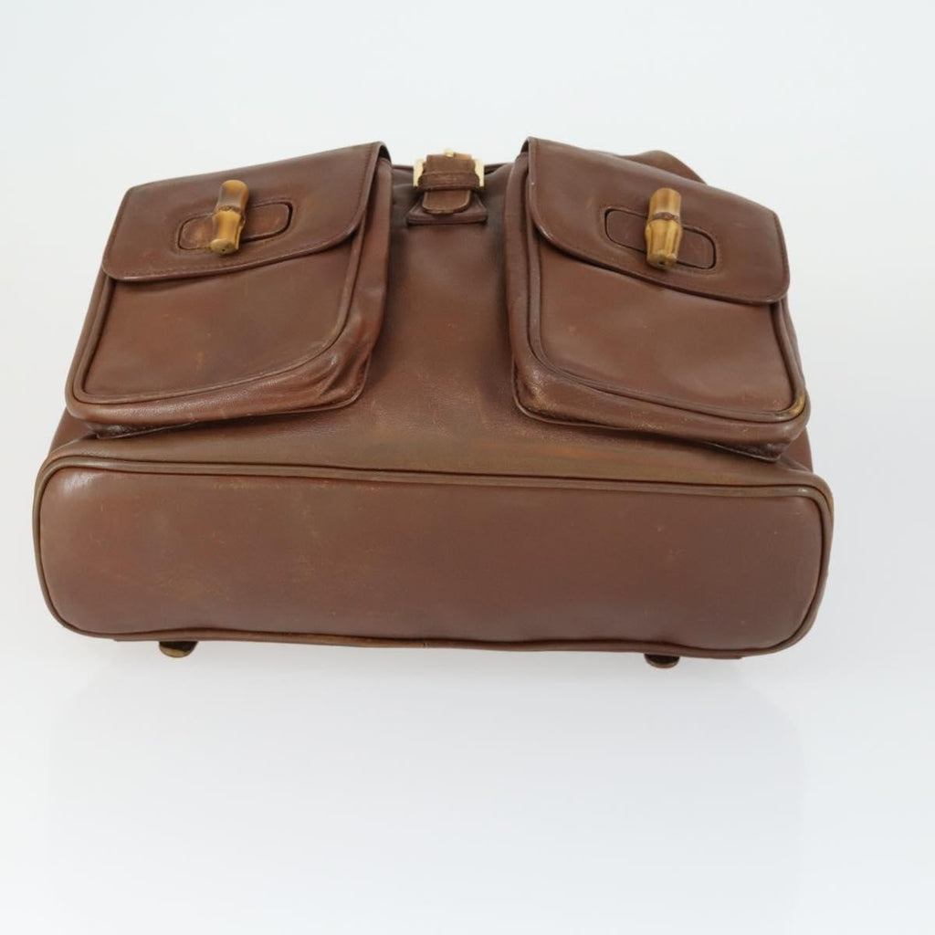 Gucci Vintage Bamboo Backpack Leather Brown Leather Backpack Bag (Pre-Owned)