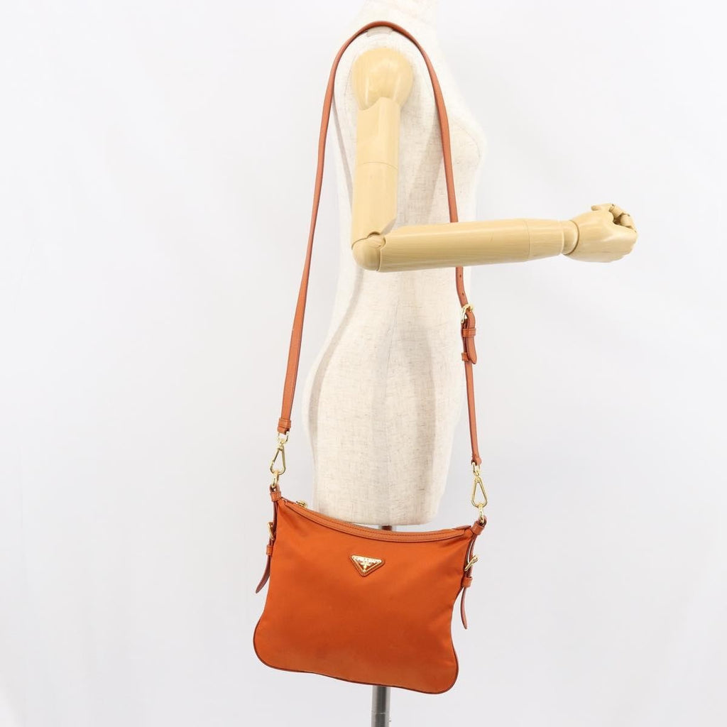 Prada Flat Messenger Tessuto With Leather Orange Nylon Shoulder Bag Bag