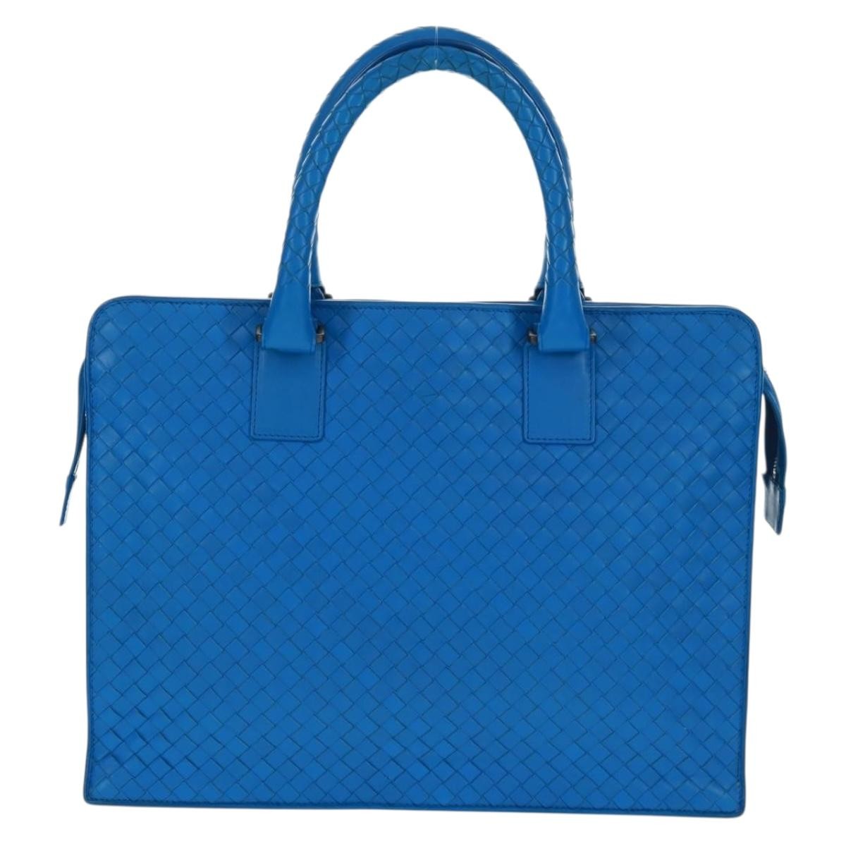 Bottega Veneta Top Zip Briefcase Intrecciato Nappa Blue Leather Briefcase Bag