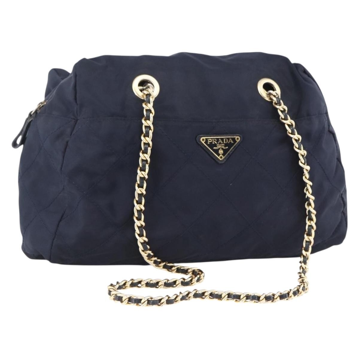 Prada Re-Edition 1995 Chain Tote Quilted Re-Nylon Navy Nylon Shoulder Bag Bag
