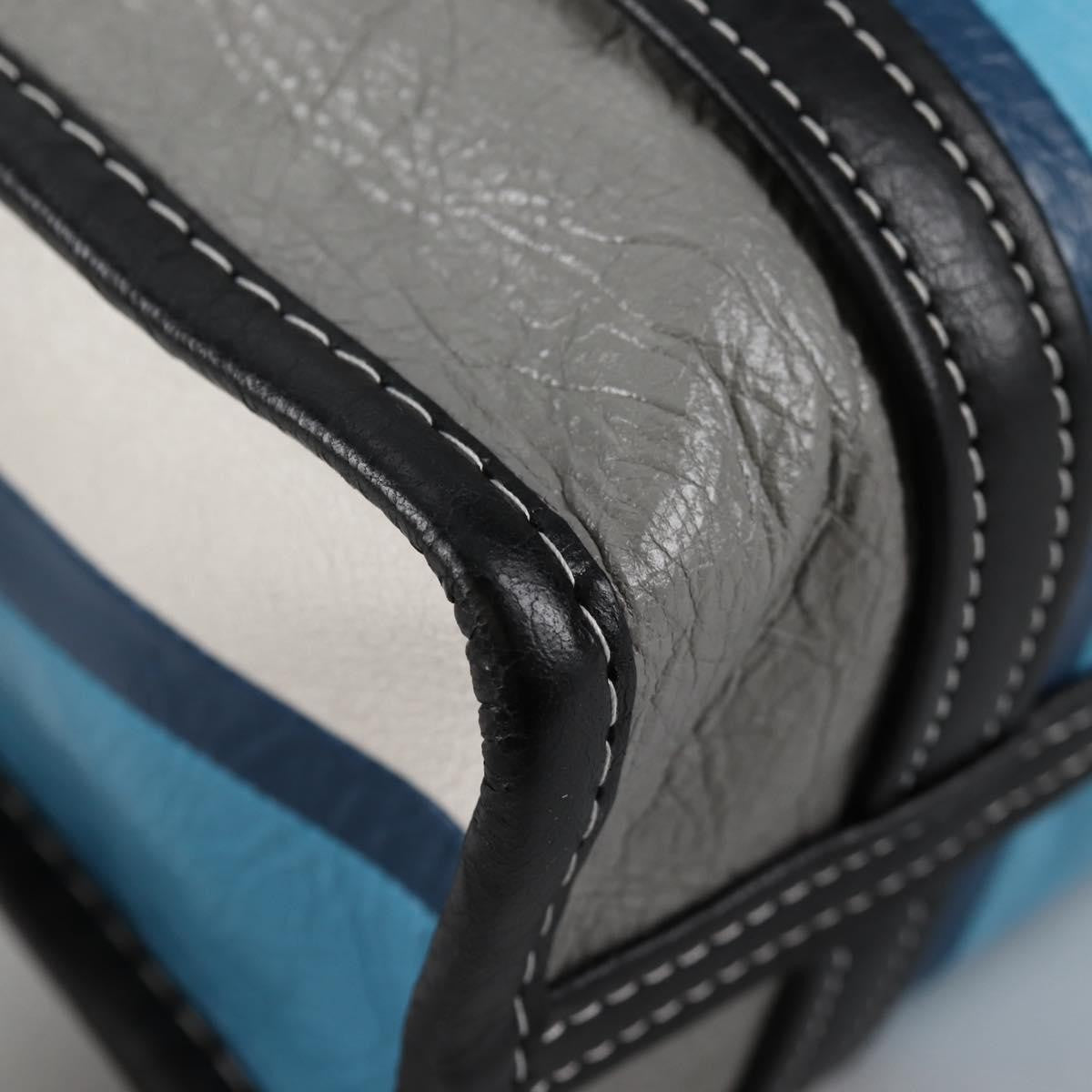 Balenciaga Bazar Convertible Tote Striped Leather Blue Leather Tote Bag