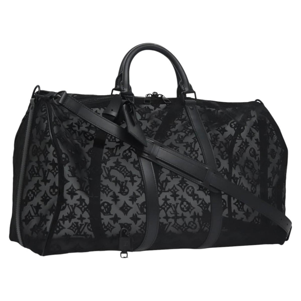 Louis Vuitton Keepall Bandouliere Bag Monogram See Through Mesh Black Nylon Travel Bag
