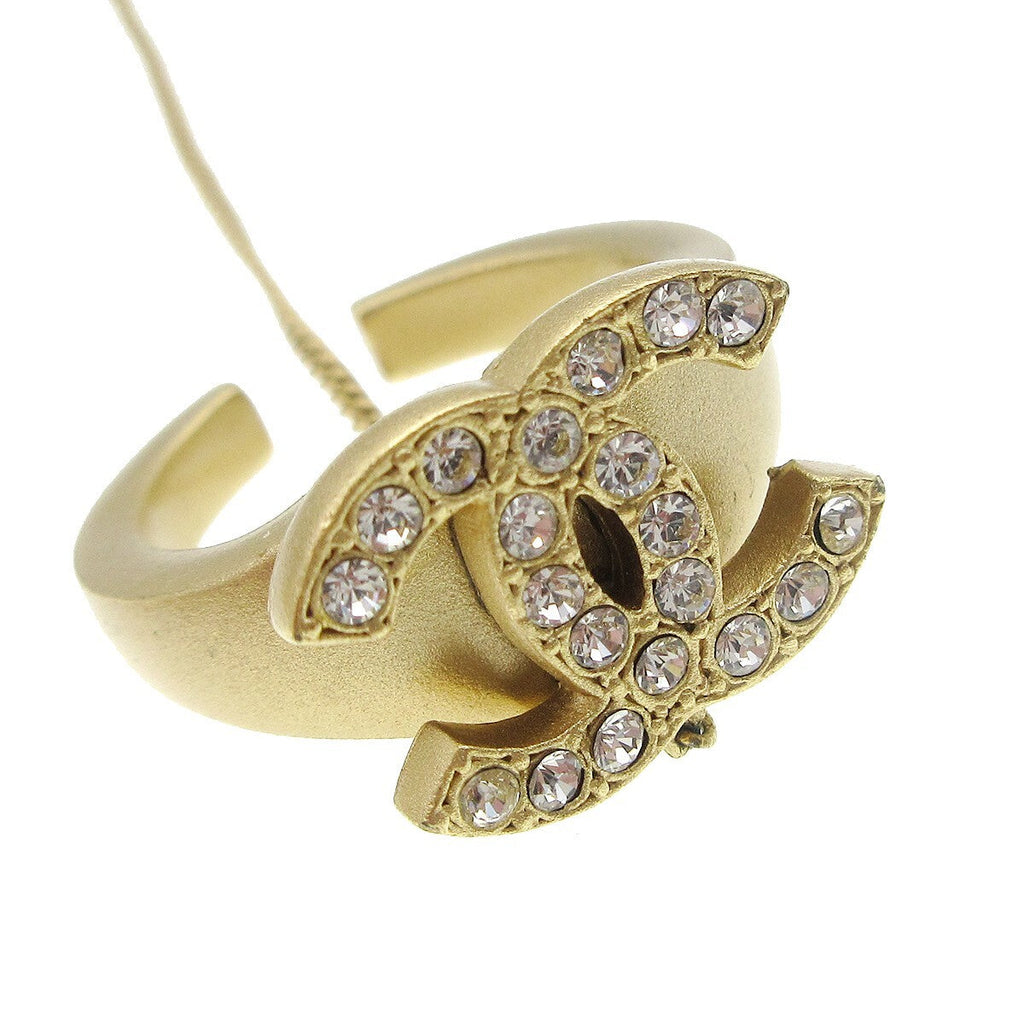 Chanel Logo Bangle With Chain Attached Cc Ring Metal With Crystal Gold Gold_Plated Bracelet Jewelry
