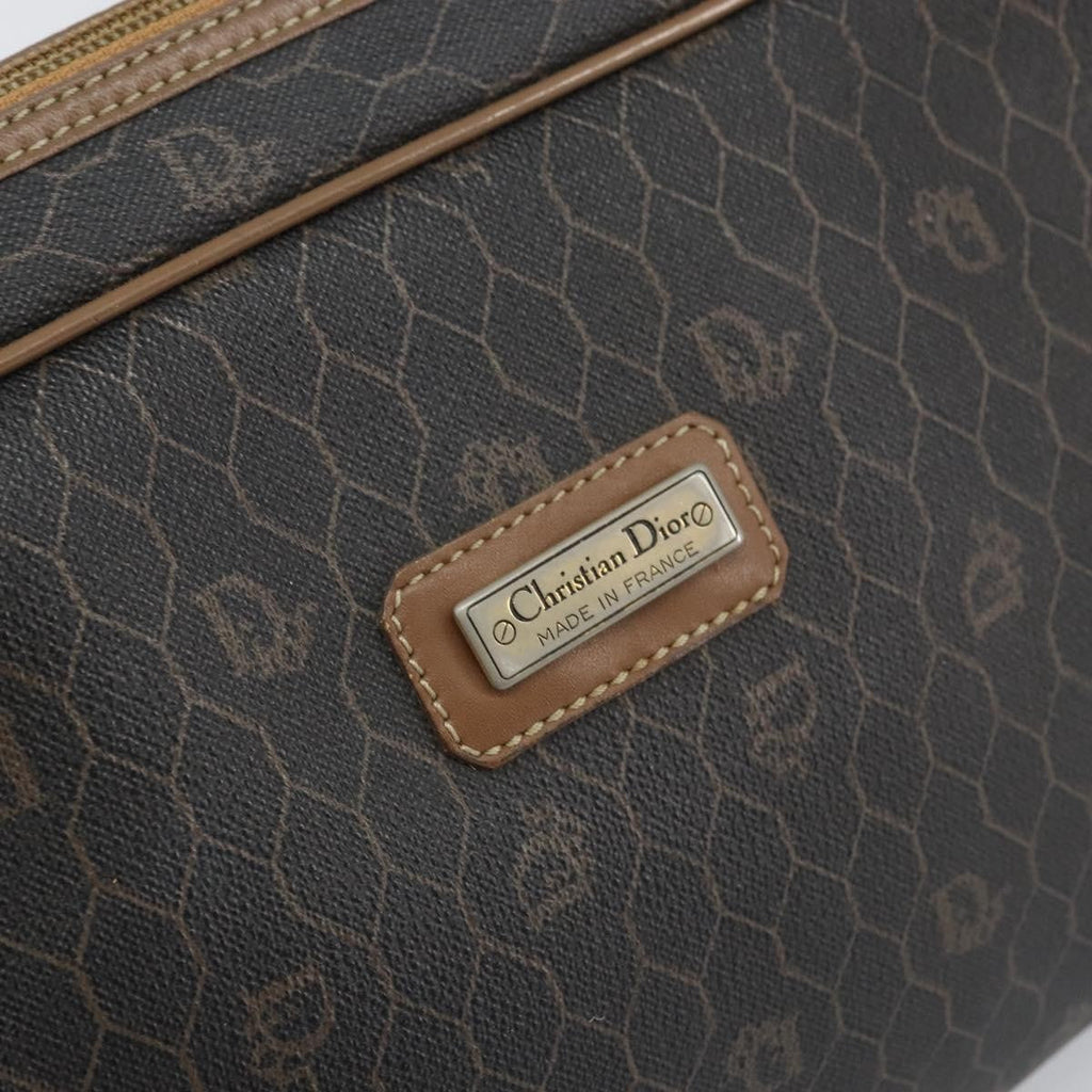 Christian Dior Vintage Honeycomb Zip Pouch Canvas And Leather Black Canvas Clutche & Pouche Bag (Pre-Owned)