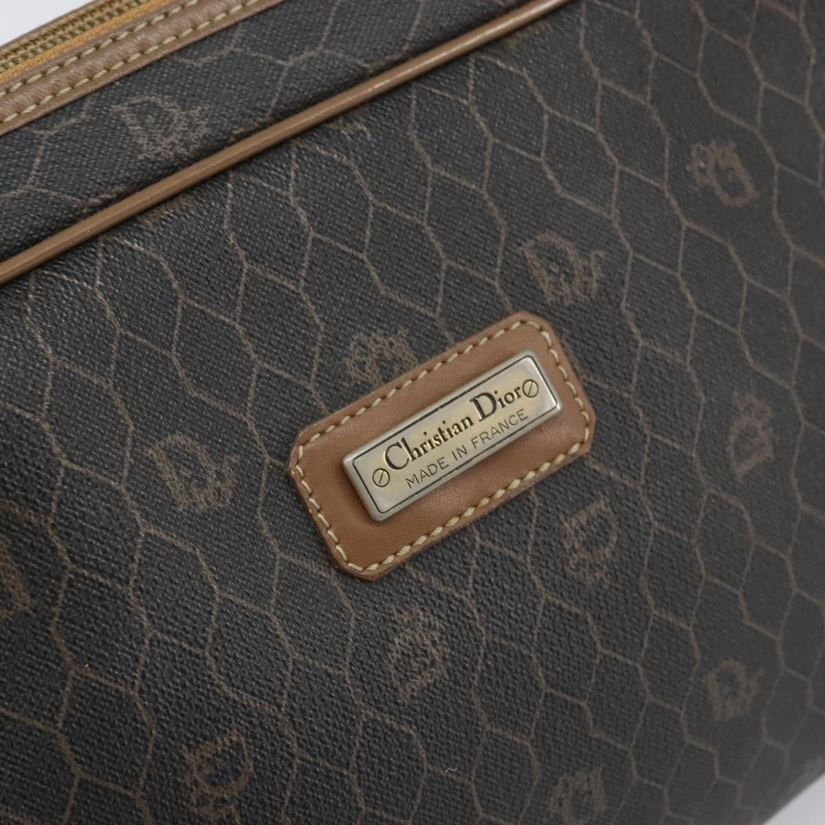 Christian Dior Vintage Honeycomb Zip Pouch Canvas And Leather Black Canvas Clutche & Pouche Bag (Pre-Owned)