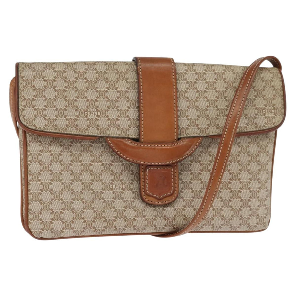 Celine Vintage Macadam Shoulder Bag Canvas And Leather Beige Canvas Shoulder Bag Bag