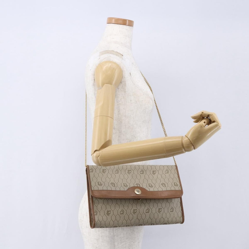 Christian Dior Vintage Honeycomb Chain Canvas Beige Canvas Shoulder Bag Bag (Pre-Owned)