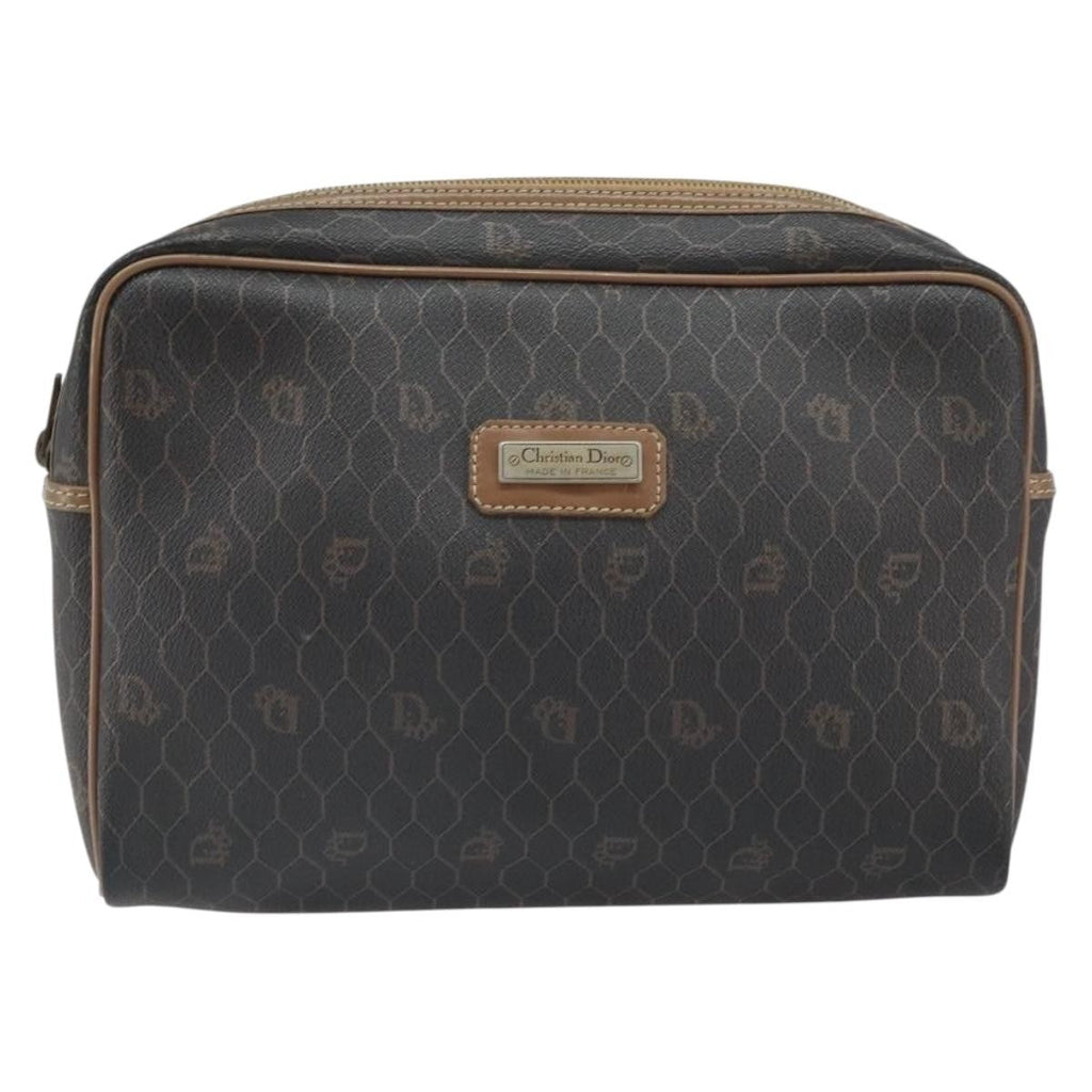 Christian Dior Vintage Honeycomb Zip Pouch Canvas And Leather Black Canvas Clutche & Pouche Bag (Pre-Owned)