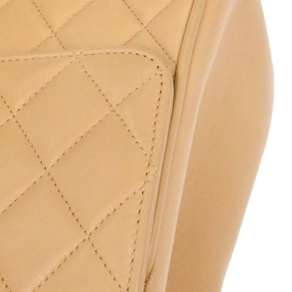 Chanel Vintage Top Handle Flap Bag Quilted Lambskin Beige Leather Handbag