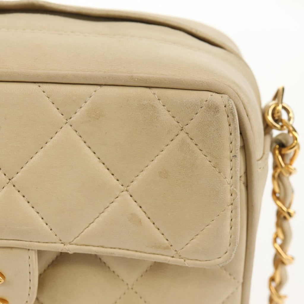 Chanel Chain Flap Shoulder Bag Quilted Lambskin Beige Leather Shoulder Bag Bag