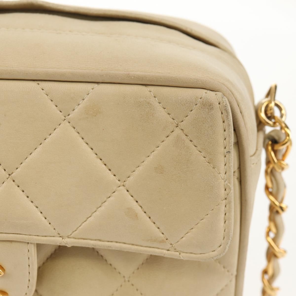 Chanel Chain Flap Shoulder Bag Quilted Lambskin Beige Leather Shoulder Bag Bag