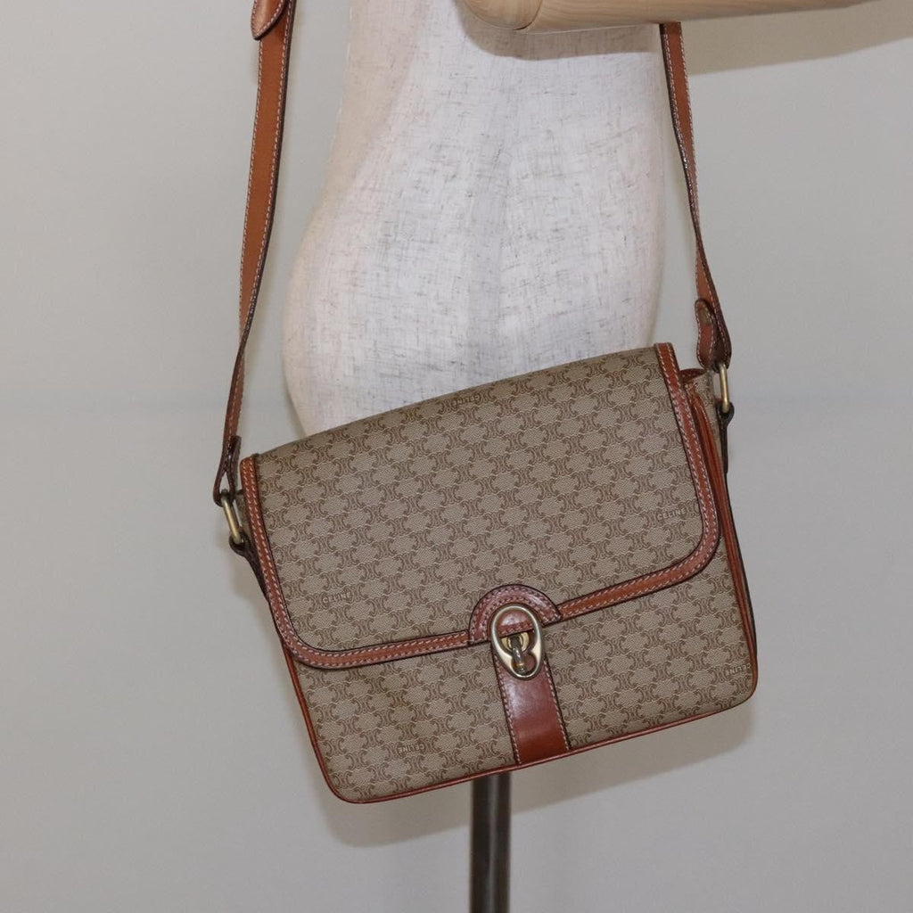Celine Vintage Macadam Shoulder Bag Canvas And Leather Beige Canvas Bag