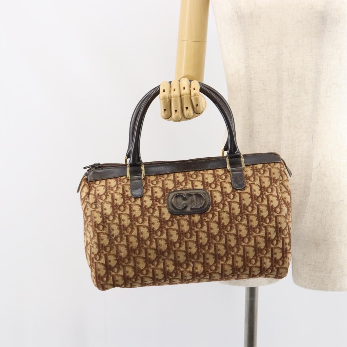 Christian Dior Vintage Cd Trotter Handbag Canvas Brown Canvas Handbag (Pre-Owned)