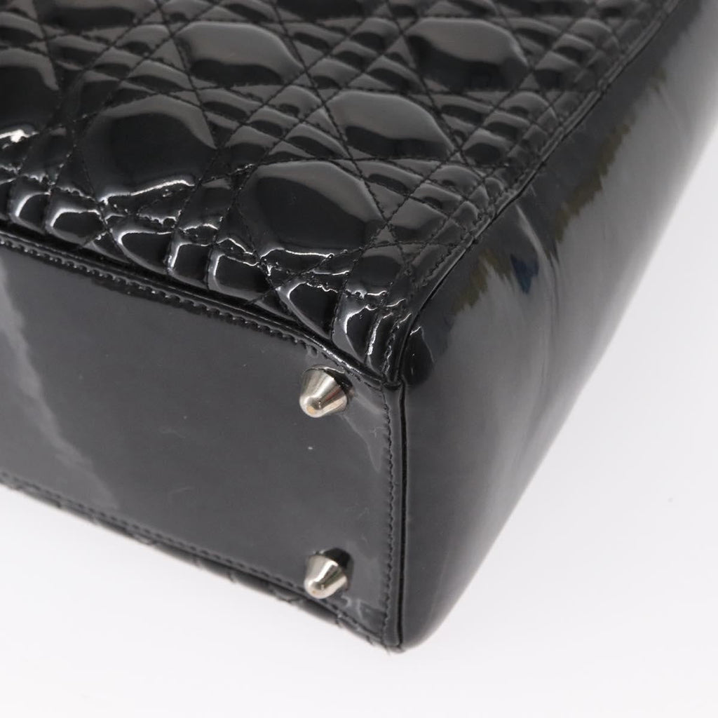 Christian Dior Lady Dior Bag Cannage Quilt Patent Black Patent_Leather Handbag (Pre-Owned)