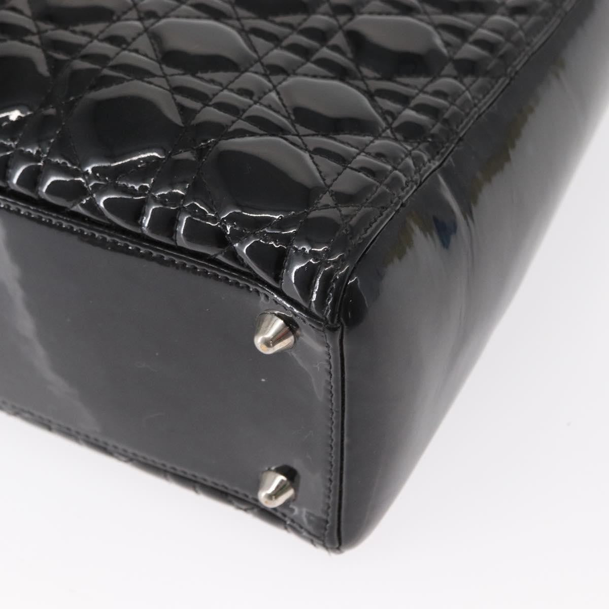 Christian Dior Lady Dior Bag Cannage Quilt Patent Black Patent_Leather Handbag (Pre-Owned)