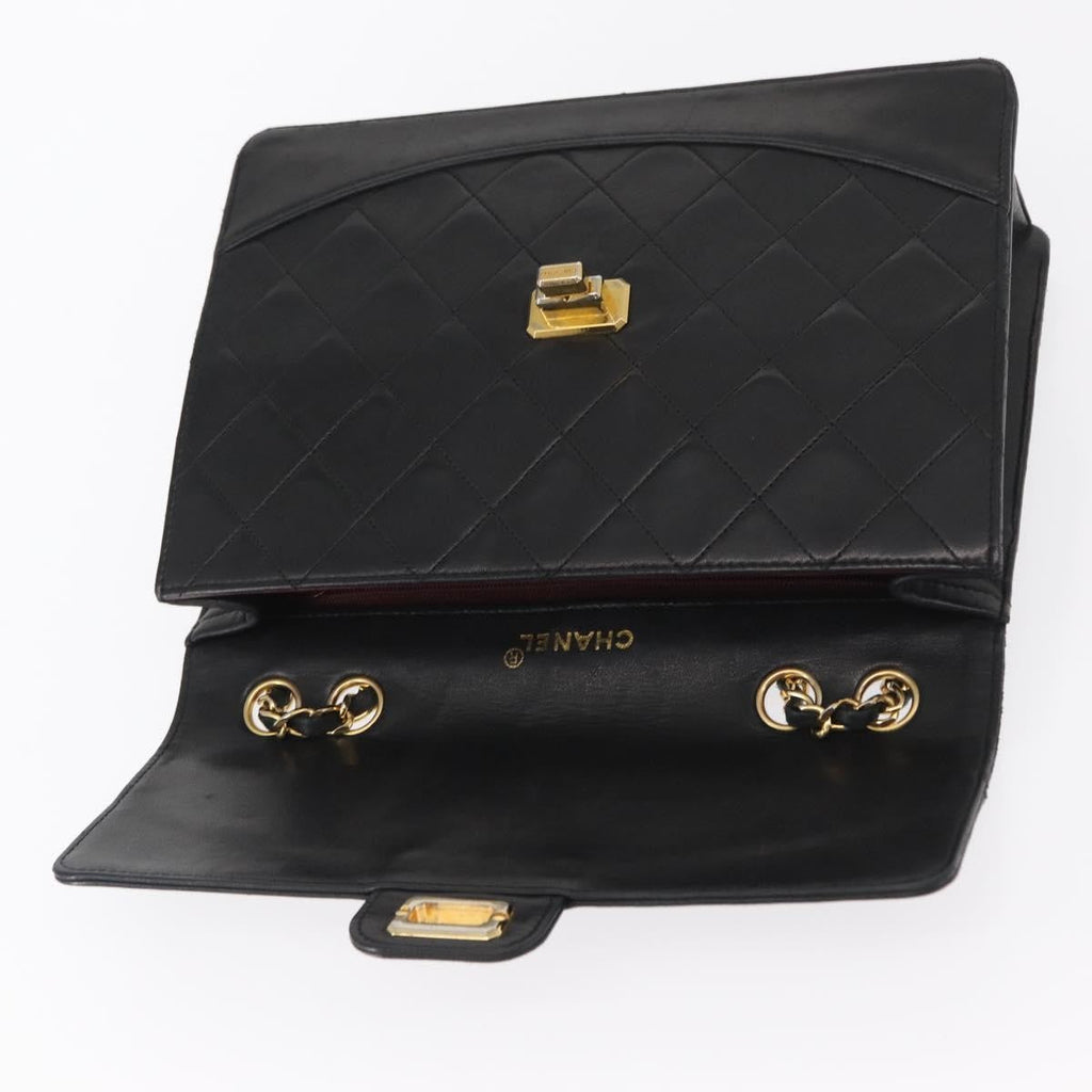 Chanel Vintage Mademoiselle Lock Trapezoid Flap Bag Quilted Lambskin Black Leather Shoulder Bag Bag
